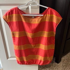Ann Taylor Loft Striped Red and Orange Women's Top, Small